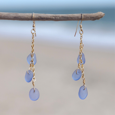 Purple Sea Glass 3 Charm Earrings